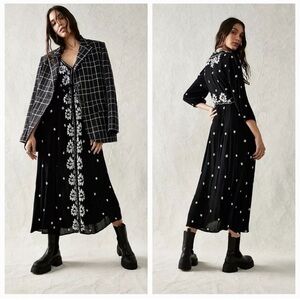 Free People Dress Fable Embroidered Maxi in Black